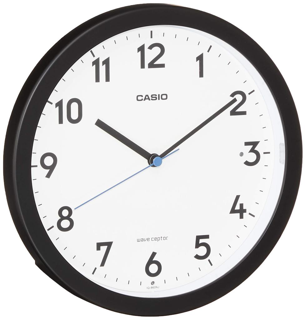 CASIO Wall Automatic Nighttime Second Hand with Can Be Used As a Wall Clock or Table Clock IQ-860NJ-1JF Clock, Radio-Controlled, Black, Analog,