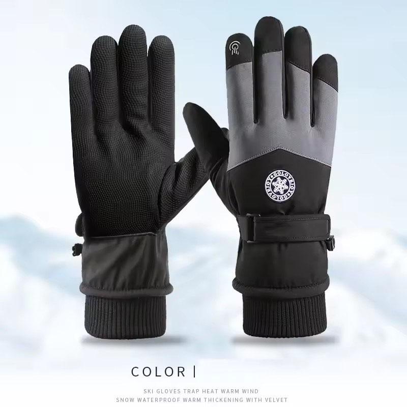 Winter Snowboard Ski Gloves PU Leather Non-slip Touch Screen Waterproof Motorcycle Cycling Fleece Warm Riding Gloves