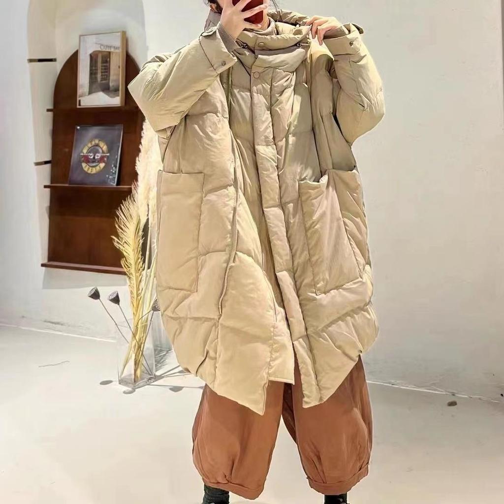 Winter New Medium and Long Casual Large Size Loose Hooded Down Jacket Women's Japan and Korea Fashion Thickened Coat Tide