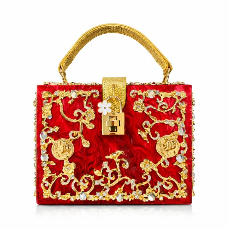 Acrylic dinner bag hollow metal engraved diamond-encrusted handbag shoulder messenger women's bag