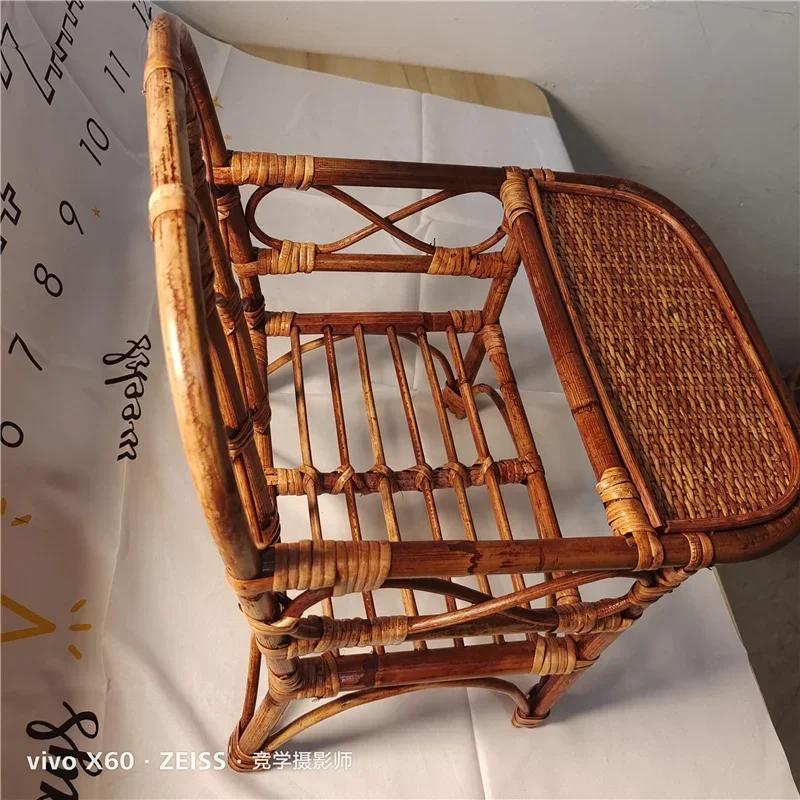 New Woven Rattan Study Table & Chair-Baby Children Photography Props Growth Commemorative Shooting Accessories for Photo Shoots