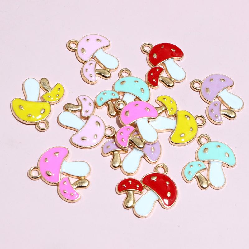 20pcs Enamel Mushroom Charms Pendant 19x19mm Alloy Metal DIY Jewelry Making Accessories for Earring Bracelet Necklace Finding