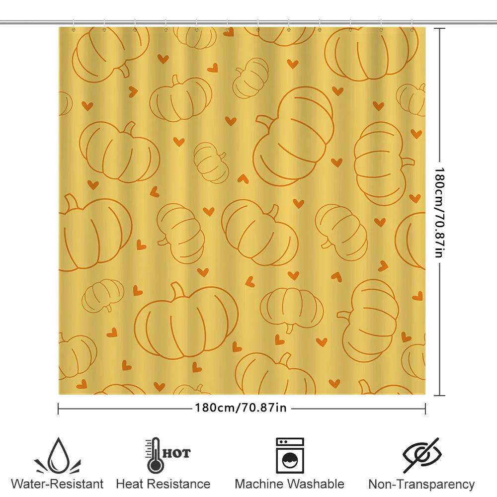 Pumpkin Print Shower Curtain Fall Decor For Bathroom, 3D Waterproof Fabric, Orange Color Bath Shower Curtains With Grommets Yell