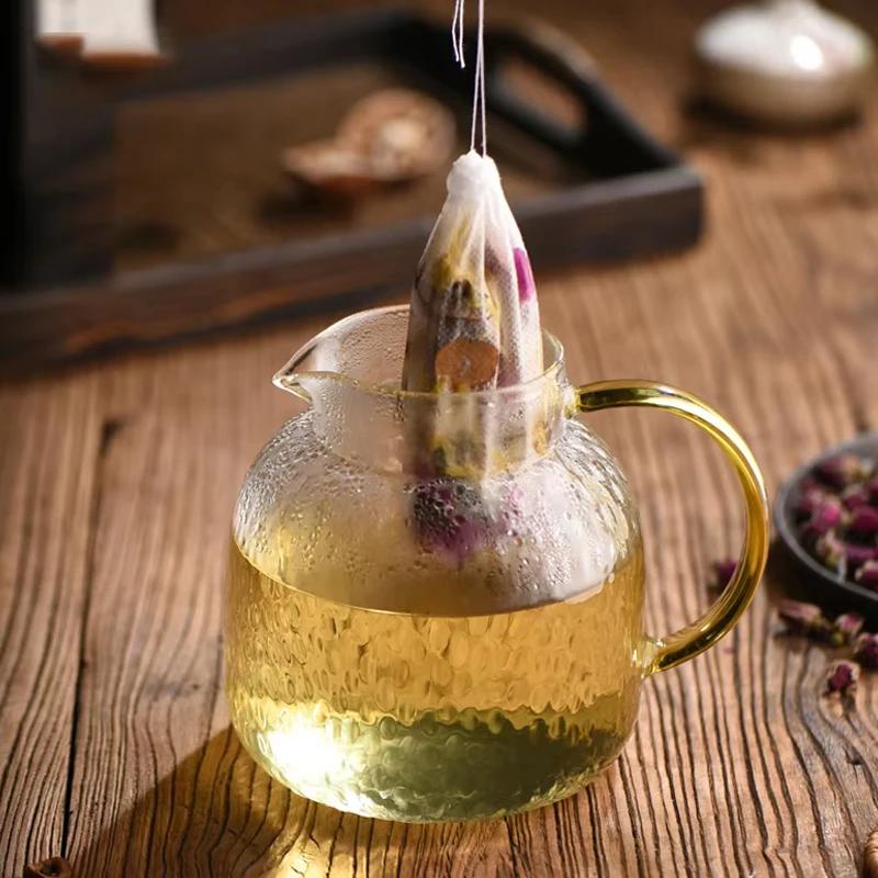 100Pcs Disposable Teabags Non-Woven Fabric Tea Filter Bag for Spice Tea Infuser with Draw String Filter Paper for Herb Loose Tea