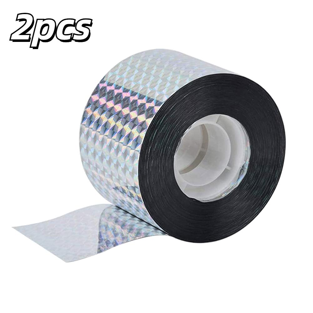 

2 Rolls Bird Scare Type Ribbon, Deterrent Visual Audible Reflective Tape to Keep Away Birds, Double Sided Flash Tape