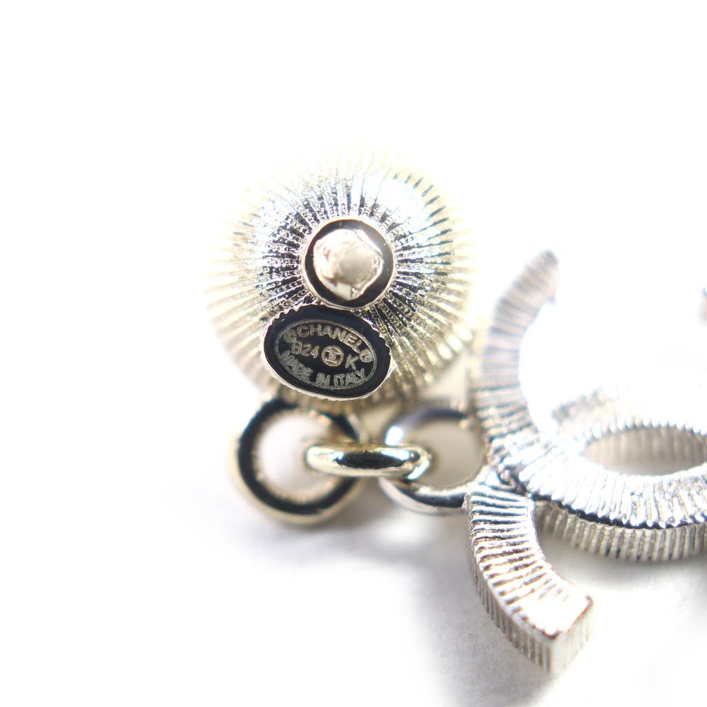 Great CHANEL Pierce COCO Mark Pearl Rhinestone Pierce (for both ears) Silver B24K Used