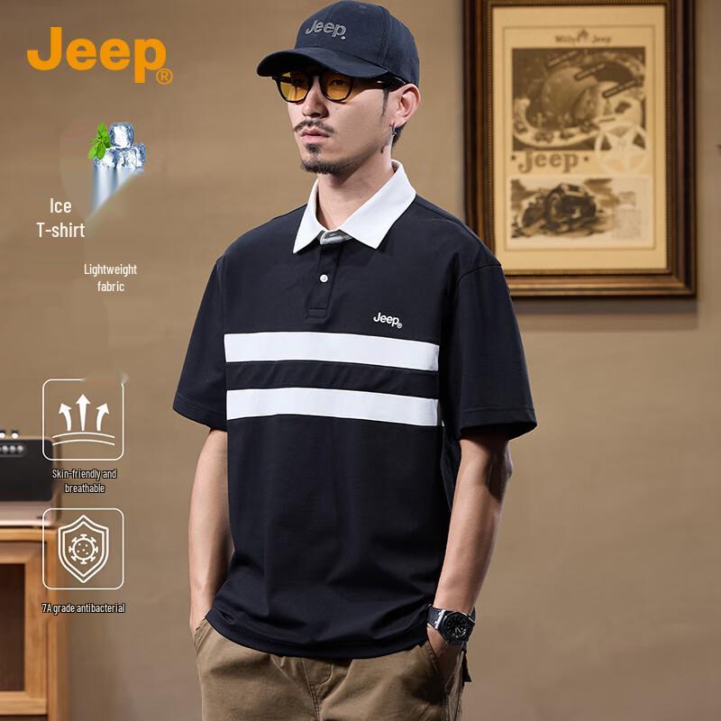 

JEEP Men s 7A Antibacterial Ice-Feel Striped Polo Shirt 2XL