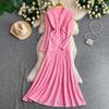 High-end celebrity elegant and sexy single-breasted crew neck dress women's new texture knitted hollow fishtail dress