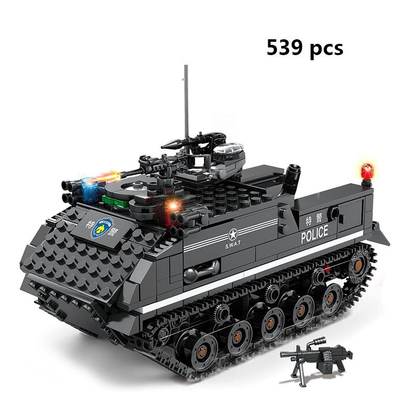 City SWAT Team Police Truck Car Panzer Tank Building Blocks Brick Police Station Figures Arme Model Educational Toys