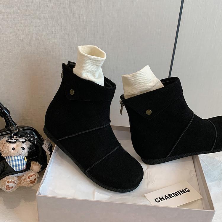 Leather Short Boots Women's 2025 Autumn and Winter New Niche Design Sense Lapel Boken Boots Inner Height Increase Martin Boots