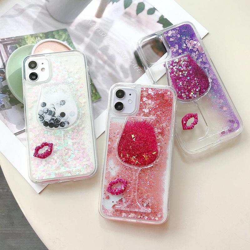 Dynamic Silicone Protective Cover for Vivo Red Lip Wine Glass S9 Quicksand Y7S Y93 Liquid One Piece Delivery Mobile Phone Case