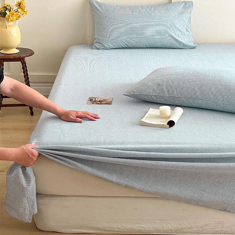 Japanese Thin Striped Washed Cotton Thick Bed Sheet, Bedding Set for Student Single Dormitory