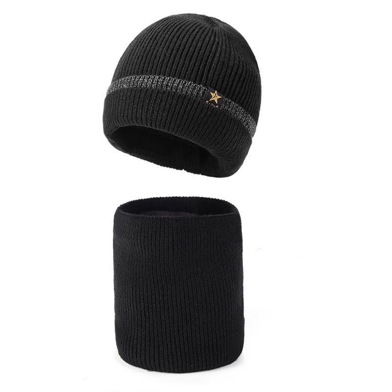 

Зимняя шерстяная шапка, теплая шапка-манишка, комплект из двух предметов, уличная ветрозащитная вязаная шапка, вязаная шапка с цветовой блокировкой чёрный