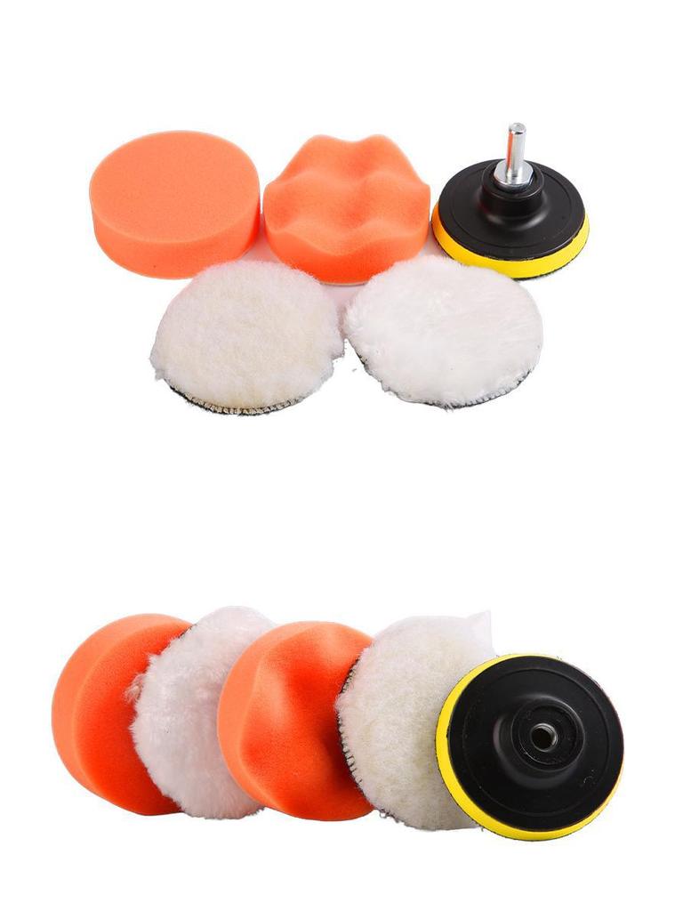 6-teiliges Auto-Polier- und Wachsset: Schwammscheiben, Räder, Wollknäuel