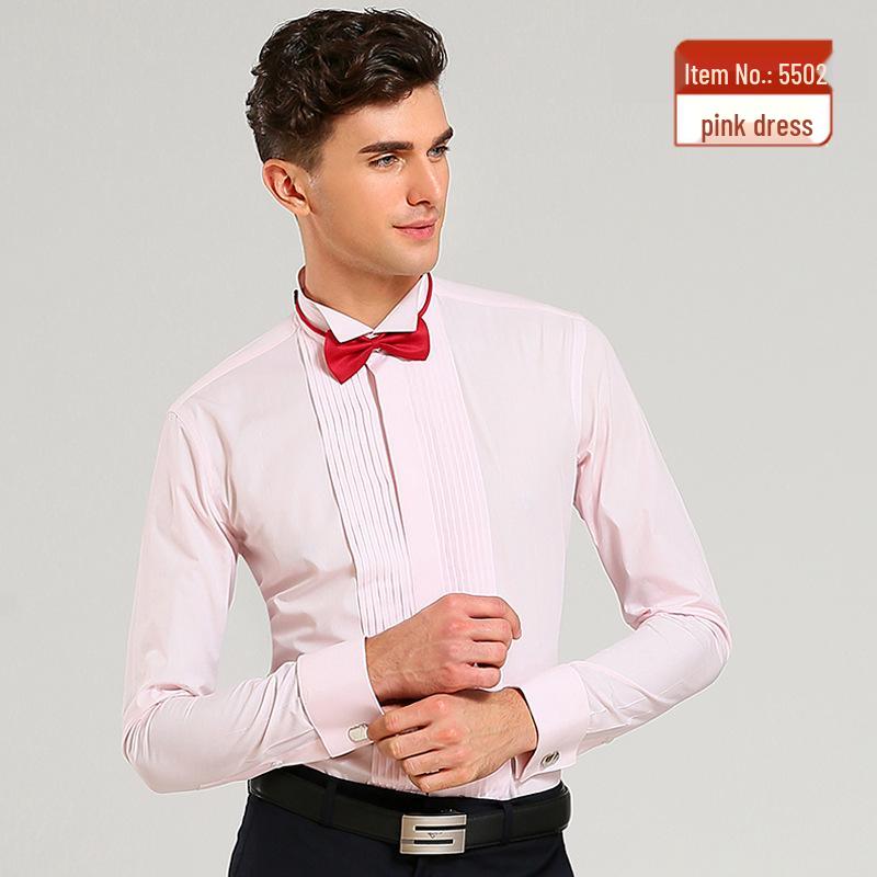 Men's Non-Iron White Wing Collar Tuxedo Shirt - Wrinkle-Resistant Premium Wedding Groom Attire