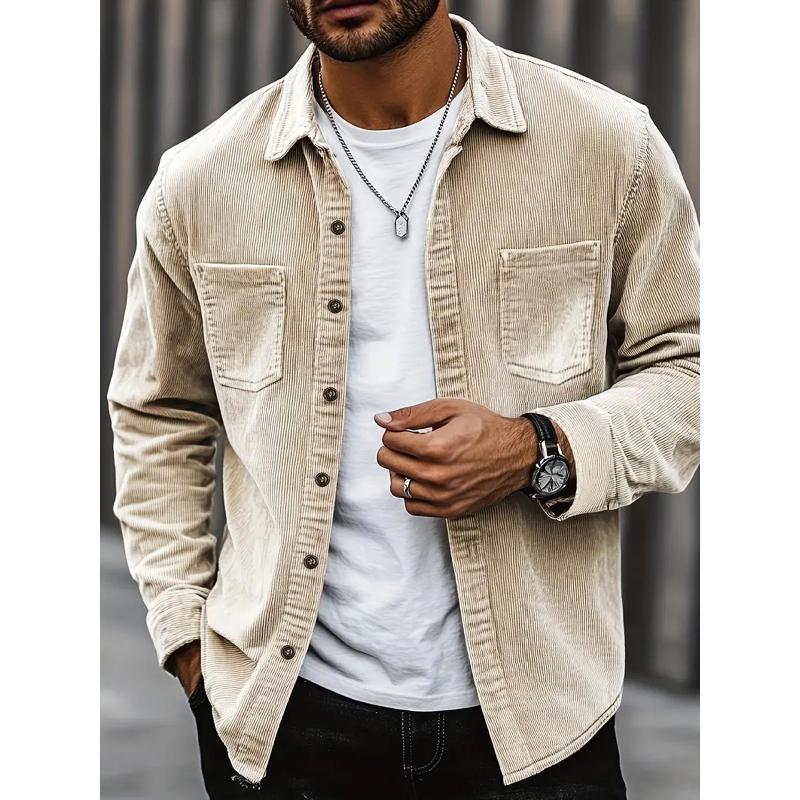 Men's Corduroy Shirt Jacket Spring Autumn Vintage Hong Kong Style Fashion Outerwear for Gentlemen