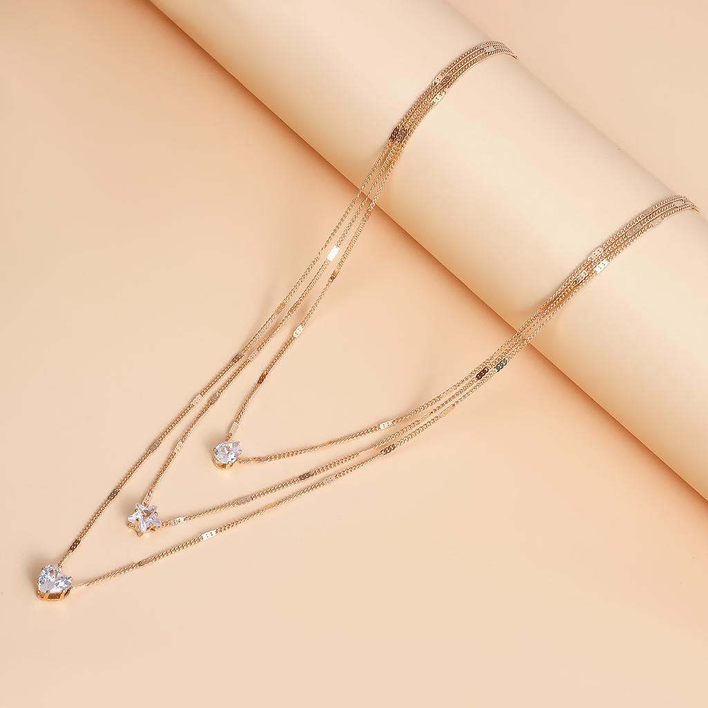 Simple Multi-Layer Pentagram Love Water Drop Pendant Retro Necklace Collarbone Chain Women
