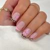 24Pcs Easy Apply False Nail with French Leopard Pink Floral Glittering Design Comfortable Wear Press On Nail