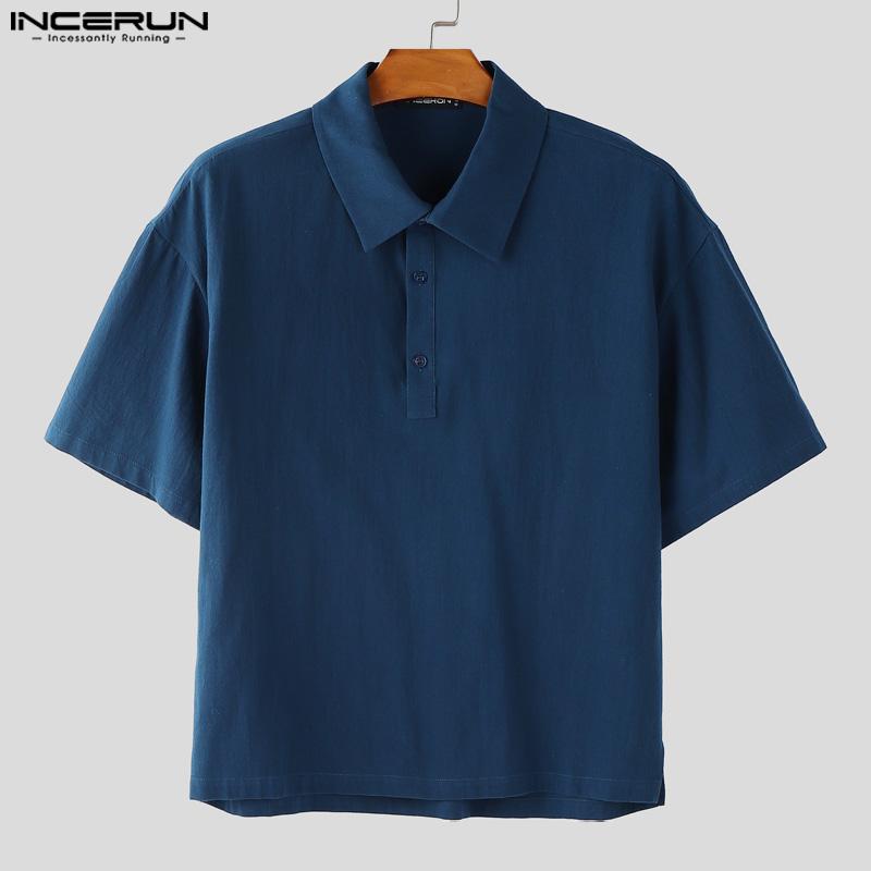 INCERUN Vintage Two Pieces Men Lapel Neck Short Sleeve T-Shirt Long Straight Pants Outfits