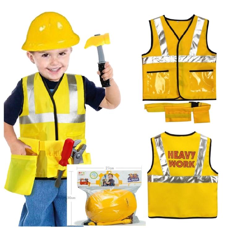 Construction Worker Costume Pretend Role Play Dress Up Toy Builder Career Outfit