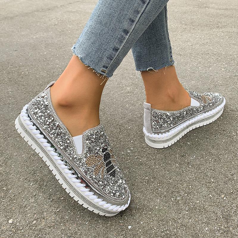 New fashion single shoes women's platform metal sequins large size casual women's single shoes