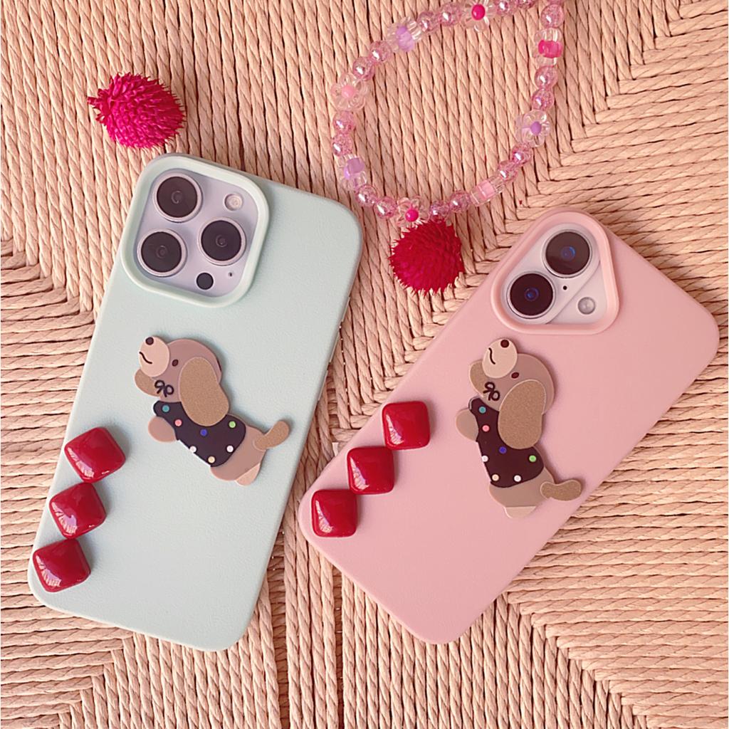 Cartoon Dog Blue/Pink Phone Case Protective Cover for iPhone 13/14/15/16 Pro Max