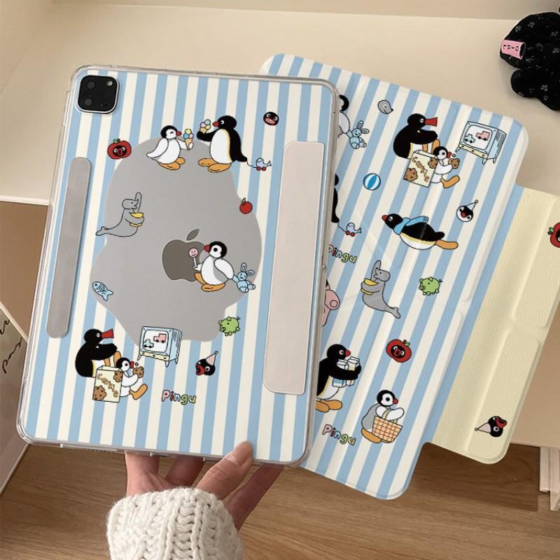 Cartoon Penguin IPad Pro 12.9 Case With Stand Auto Sleep PC Hard Shell Air 7 Mini Side-Attach Design