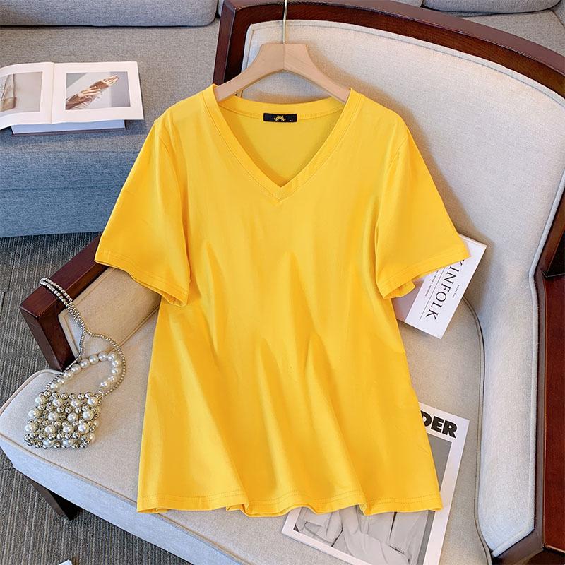 Women's Plus Size T-Shirt Summer Cotton Short Sleeve Loose V-Neck Top