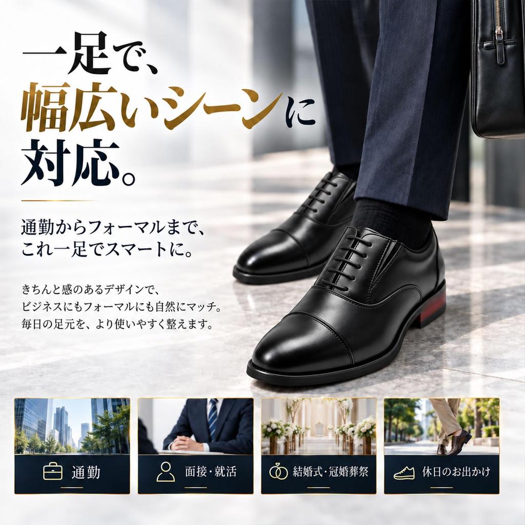 [BASO] Men's Business Shoes - Easy To Slip On While Standing - Leather Shoes, Dress Shoes, Black, Size 28.5 Cm