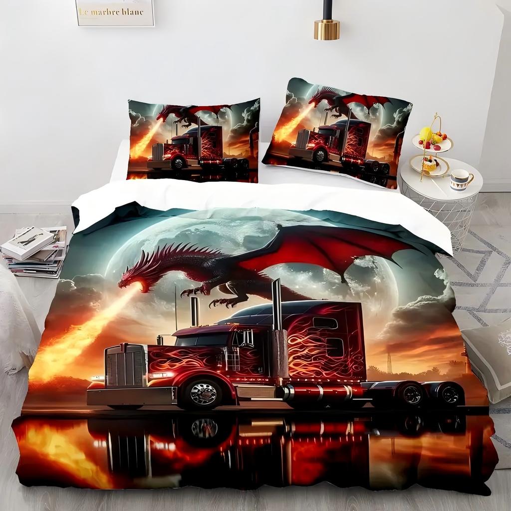 Cool Dragon Fireworks Truck Pattern 3D Print Duvet Cover Soft Comfortable Bedding Set Wildlife Theme Quilt Cover Set Pillowcases