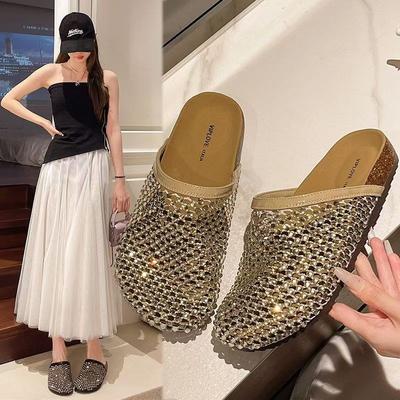 Sandalen für Damen Sommer Neuer Stil Luxusmarke Hausschuhe Leichtgewichtige Schuhe mit runder Spitze Wasserdiamanten Ballerinas Pantoletten Damen Sandalen