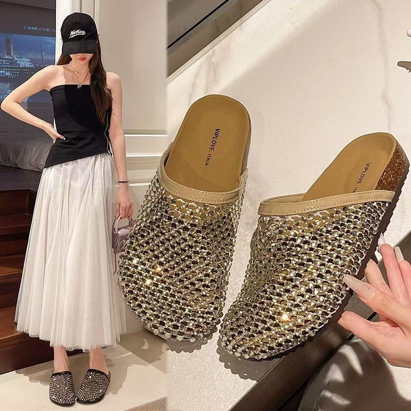 Sandals for Women's Summer New Style Luxury Brand Slippers Lightweight Round Head Shoes Water Diamond Flats Slides Women Sandals