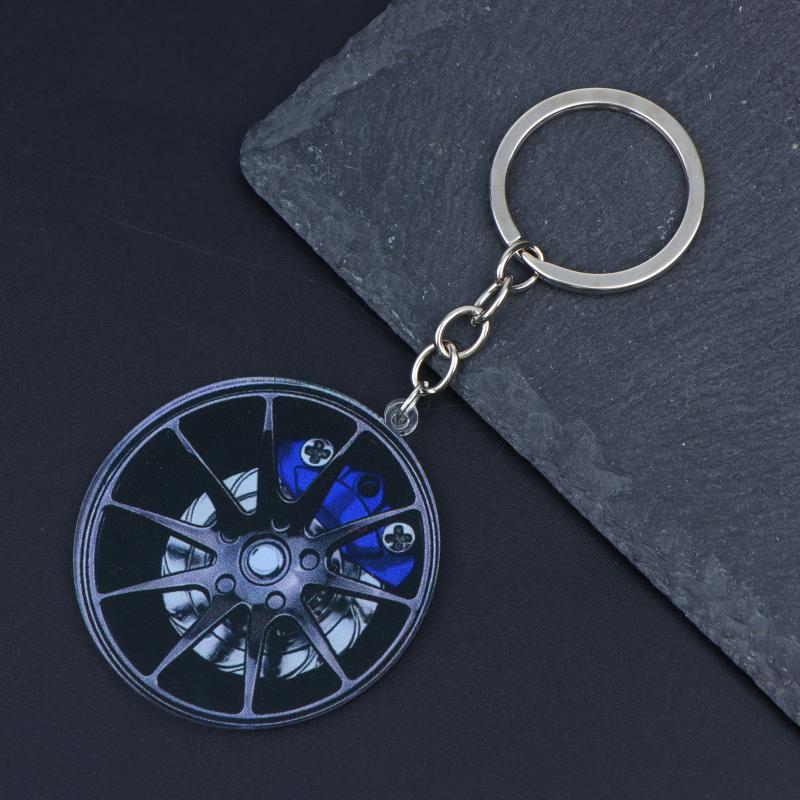 Rotatable Car Wheel Rim Keychain Clear 2D Acrylic Brake Caliper Key Ring Practical Key Accessory for Daily Commute Use
