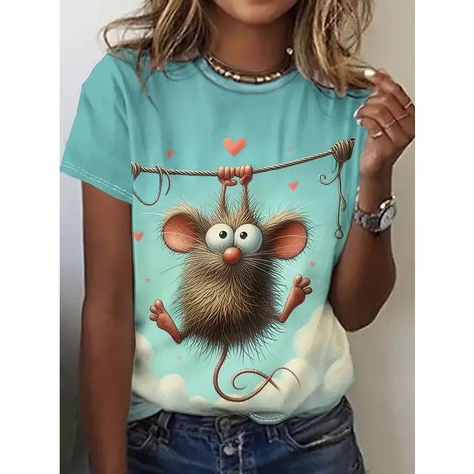 Summer Round Neck 3D Animal Print Top Fashionable Casual Short Sleeved Women's T-shirts