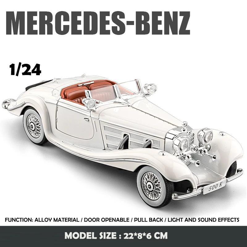 

Simulation 1/24 Scale Benz 500K 1936 Classic Vintage Car Model With Display Box Birthday Gift Boy Collection Miniature Voiture белый