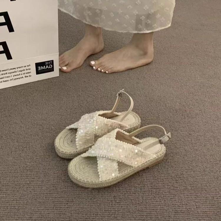 Fashion Thick Bottom Woven Fisherman Sandals Women 2024 New Summer Flat Retro Temperament Niche French Roman Summer Shoes Women Shoes