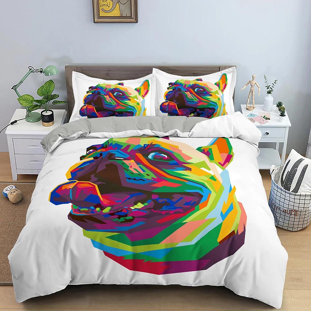 Watercolor Dog Bedding Set Cute Happy Colorful Puppy Duvet Cover Cartoon Bedding Decoration Queen for Women Children Girls Gift