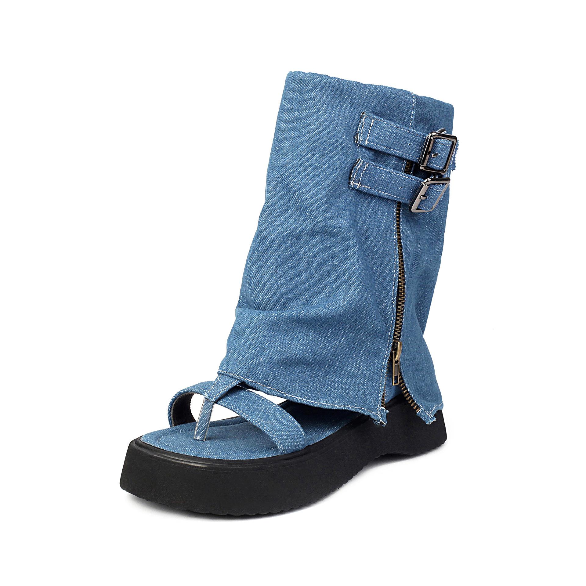 

New toe short cowboy boots thick-soled muffin boots casual shoes large size shoes boots 39 синий