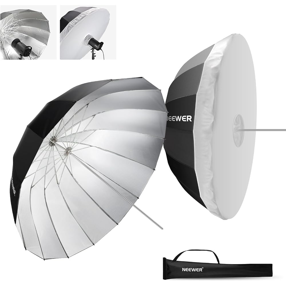 NEEWER 51"/130cm Parabolic Reflective Umbrella for Photography, Silver Inner/Diffuser Cover/Bag Included, Soft Lighting, Quick Folding, for Camera/Pho