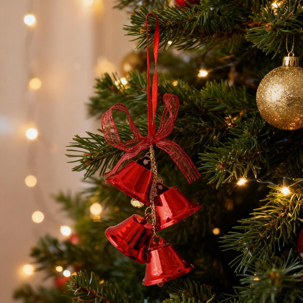 Christmas Bells For Door Metal Christmas Decoration Hangable Jingle Pendants With Bow For Wedding Party Home Farmhouse Indoor