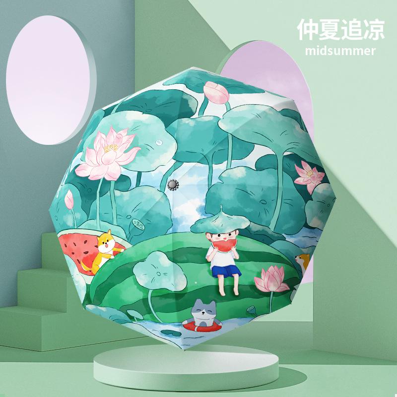 Smile Bear Small Fresh Fully Automatic Folding Sunshine and Rain Sun Umbrella