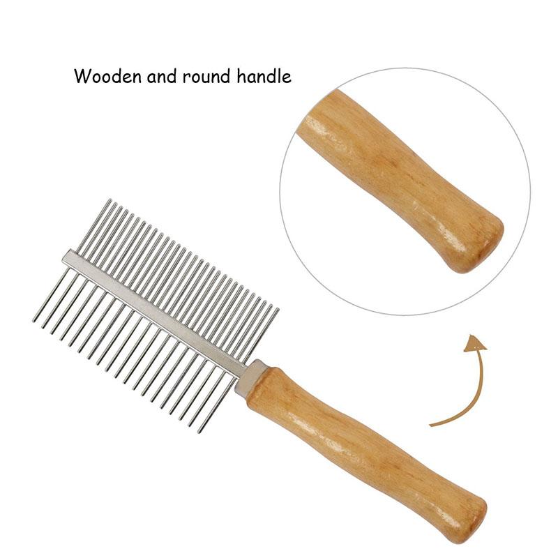 Pet Hair Grooming Accessories Wooden Handle Cat Dog Hair Comb Stainless Steel Pet Massage Hair Trimmer Comb Easy Cleaning Brush