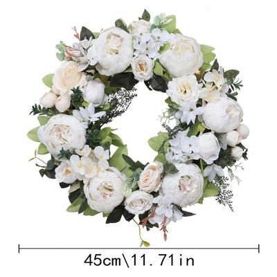 Decorative Artificial Wreath 45cm Peony Floral Garland for Front Door Window Party Anniversary Decor