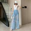 Summer New Loose High-End Flower Embroidered Wide Leg Pants Thin Breathable Tie Dye Casual Pants for Women Vacation Leisure