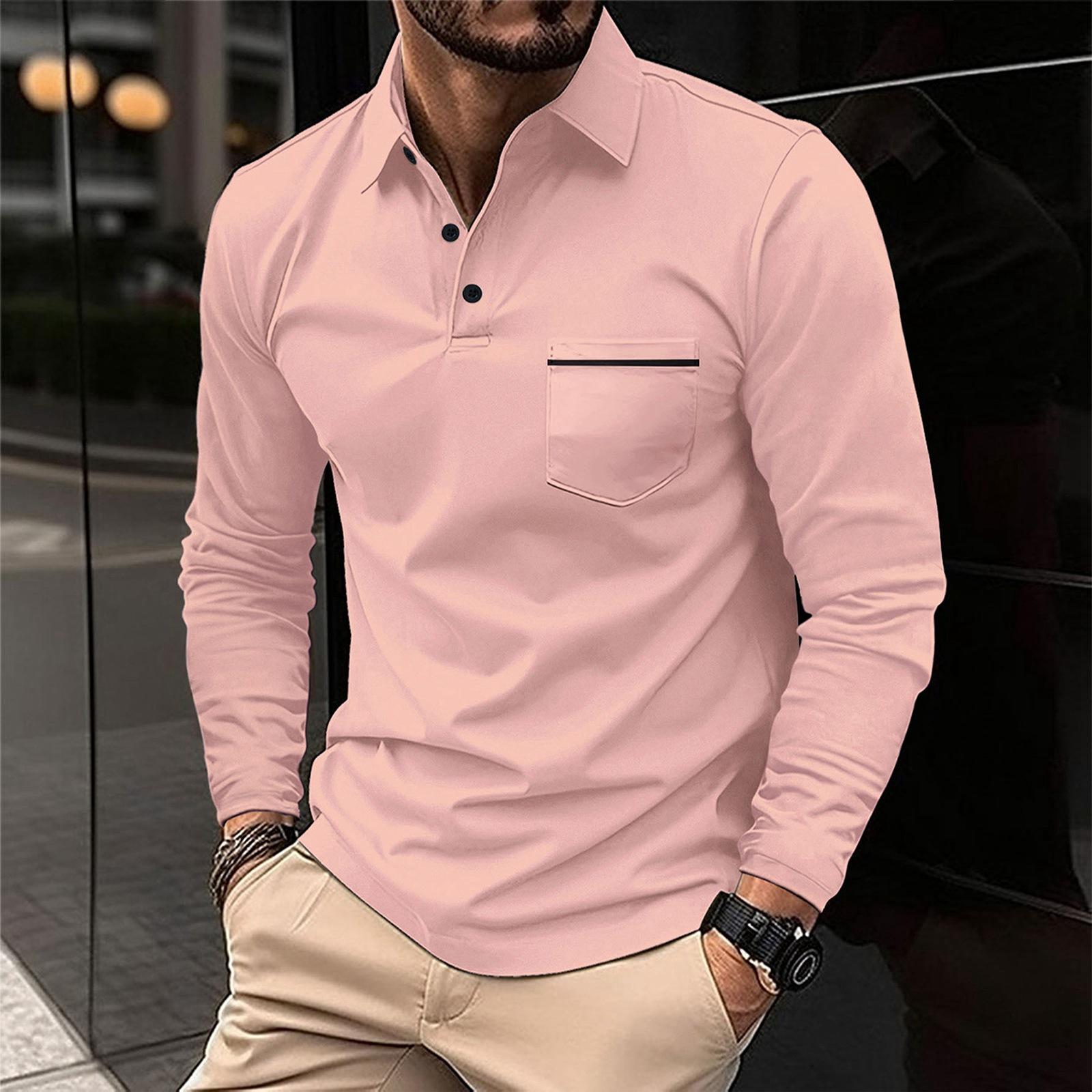 Tracy1 Heren Long Sleeve Polo Shirt Casual Knopenkraag Ontwerp Lichtgewicht Ademend Stof Klassieke Pasvorm Top L