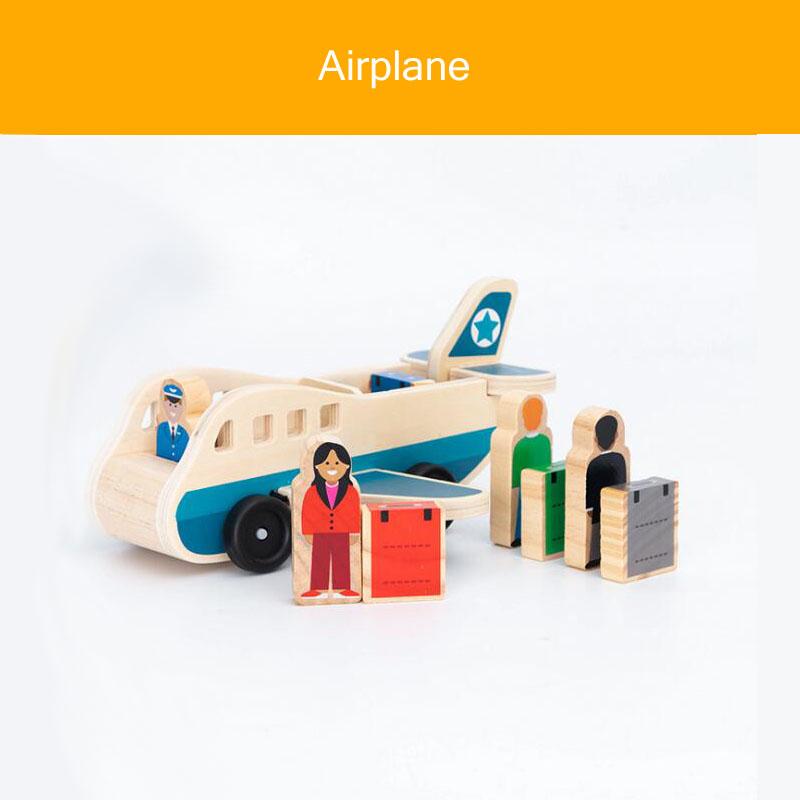 Wooden Train Tracks Scene Accessories Wooden Double Platform Gas Station Airplane Airport Educational DIY Toys For Children