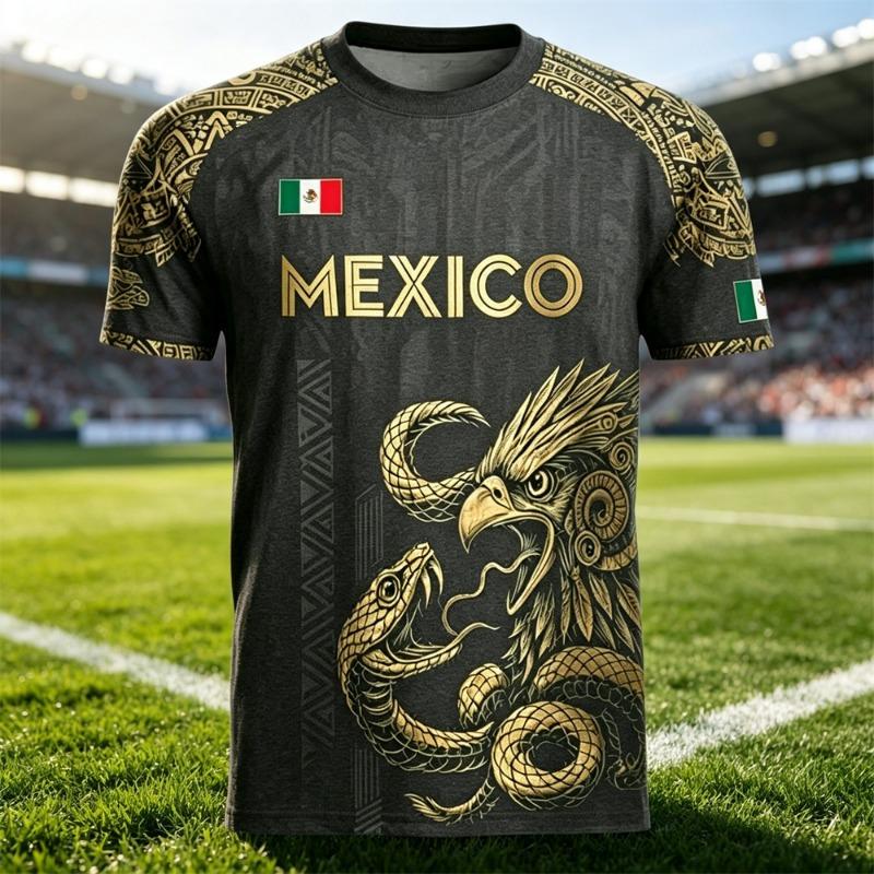 Mexico Eagle Snake Graphic Soccer Jersey,  Breathable Sports Football Shirt