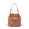 Punk Style Rivet Eyelet Bucket Bag with Chain Crossbody Strap