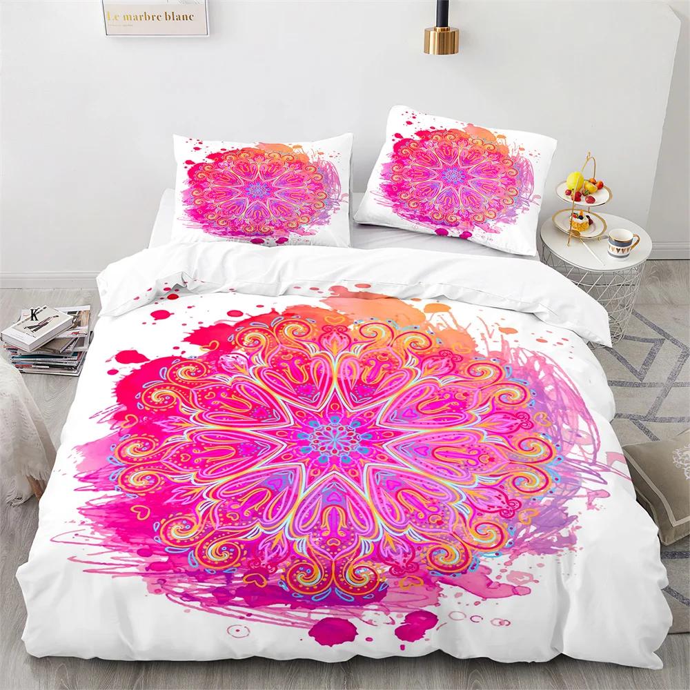 Comforter Bohemian Mandala King Queen Boho Style Lotus Bedding Set For Teens Adults Exotic Tribe 2/3Pcs Polyester