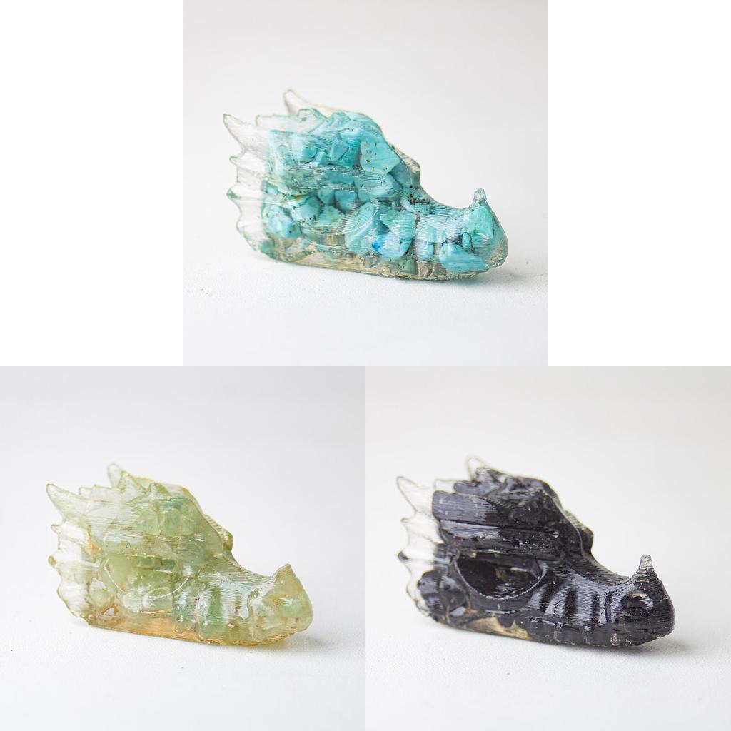 Resin Crystal Dragon Head Figurine With Natural Waterstone For Home Office Decor